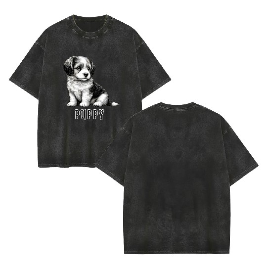 Fluffy Terrier Puppy Double Sided Mineral Wash T Shirts
