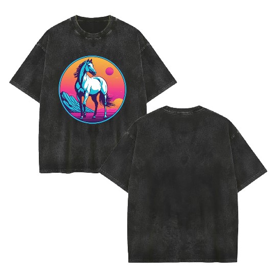 Synthwave Horse 3 Double Sided Mineral Wash T Shirts
