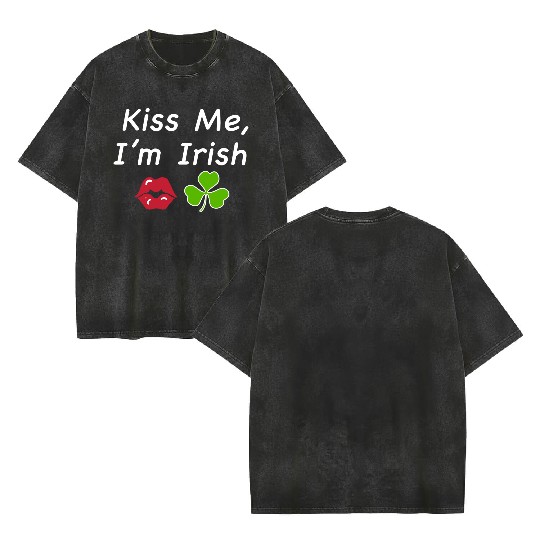 St Patricks Kiss Me I'm Irish Trendy Baby Double Sided Mineral Wash T Shirts, Y2k