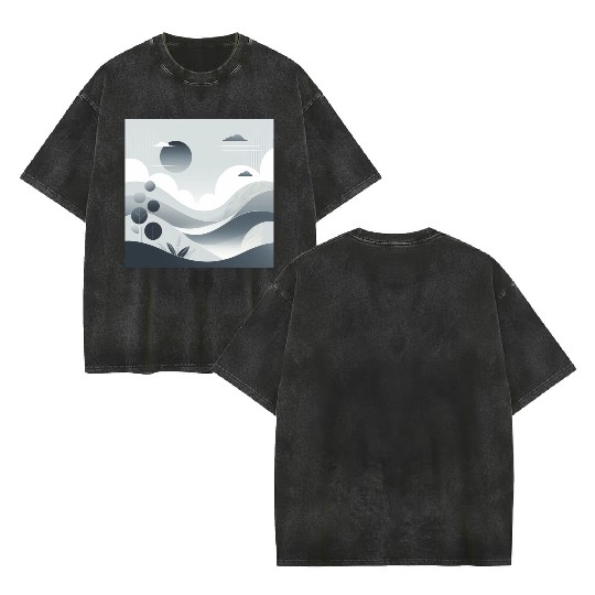 "Tranquil Monochrome Horizon" Double Sided Mineral Wash T Shirts