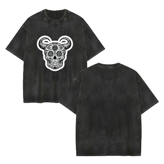 Sweet Enchantment: Sugar Horned Skull- sugar skull Double Sided Mineral Wash T Shirts