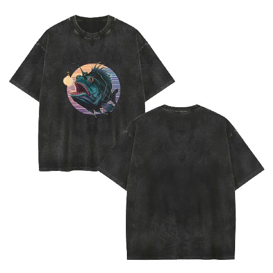 Anglerfish Vintage for Men Women Kid Fish Lover Double Sided Mineral Wash T Shirts