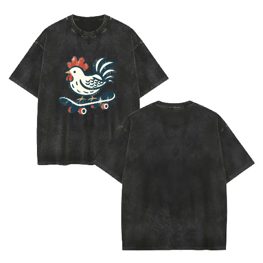 Skateboarding Farm Chicken Double Sided Mineral Wash T Shirts