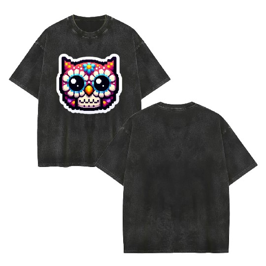 Cute Dead Sugar Owl , day of the dead owl Double Sided Mineral Wash T Shirts