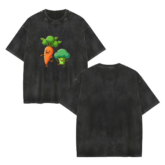 Carrot Dancing with Broccoli Double Sided Mineral Wash T Shirts