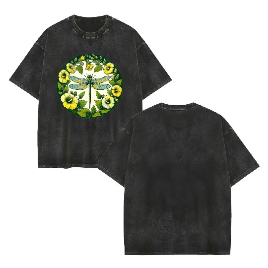 Green Dragonfly Double Sided Mineral Wash T Shirts