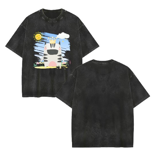 Kawaii King Zebra Horse Using Crown Adorable Double Sided Mineral Wash T Shirts