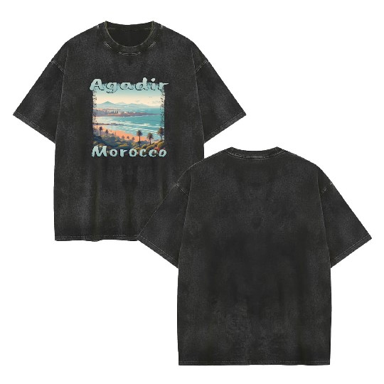 Agadir Morocco Beach Vacation Nature Palms Double Sided Mineral Wash T Shirts