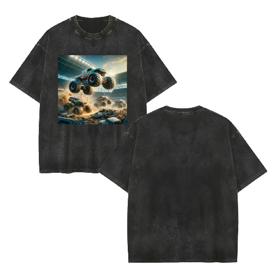 Monster Madness Monster Trucks Double Sided Mineral Wash T Shirts