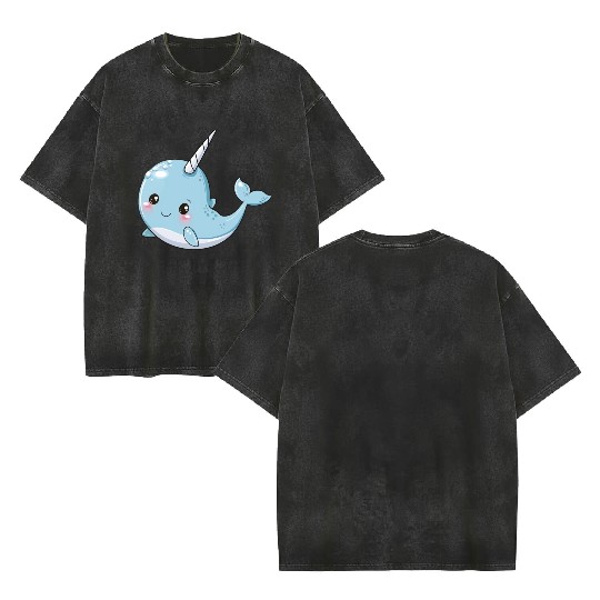 Adorable Narwhal Fantasy Encounter Double Sided Mineral Wash T Shirts