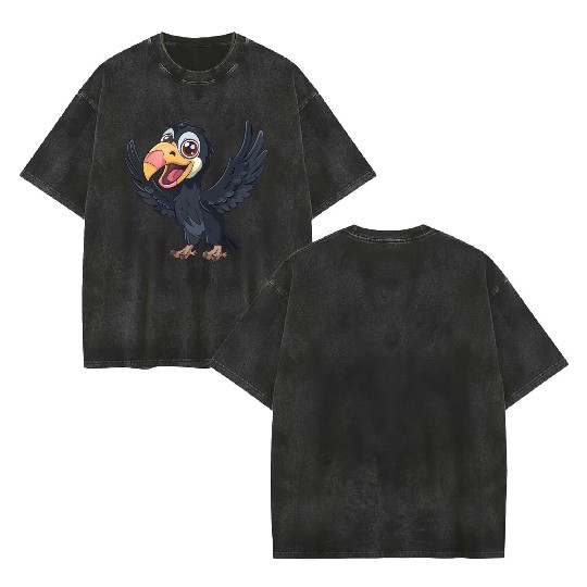 Joyful California Condor Cartoon Character Double Sided Mineral Wash T Shirts