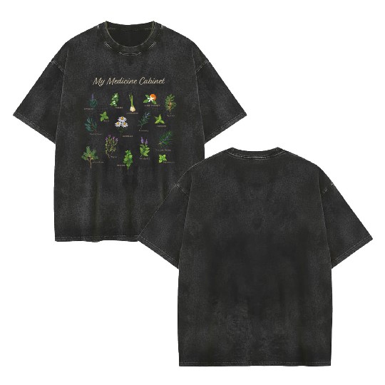 Medicine Cabinet Plants Medicinal Herbs Double Sided Mineral Wash T Shirts