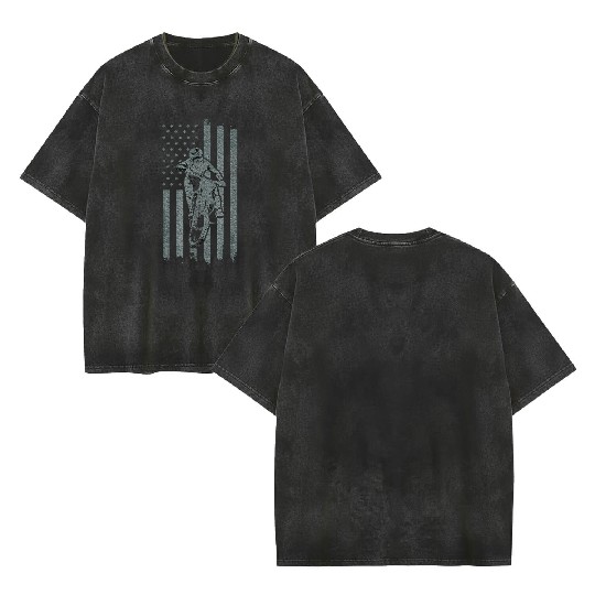 Dirt Bike US Flag Motocross Biker American Flag Double Sided Mineral Wash T Shirts