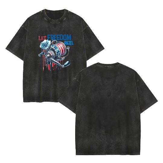 Let Freedom Reel Fishing USA Double Sided Mineral Wash T Shirts