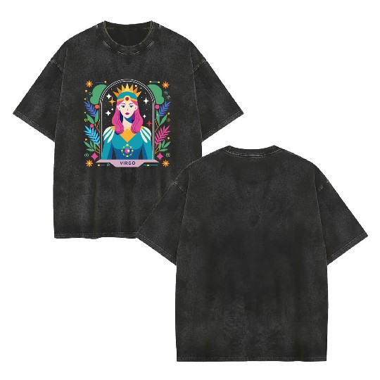 Floral Virgo Tarot Zodiac Graphic Double Sided Mineral Wash T Shirts