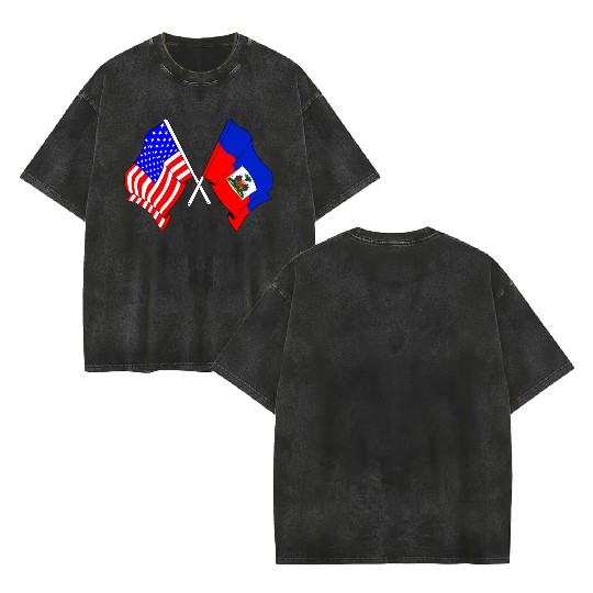 USA flag USA, Haiti flag Double Sided Mineral Wash T Shirts