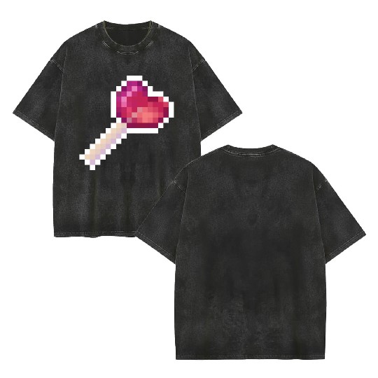 Pixel Art Sprite Cute Heart Lollipop Double Sided Mineral Wash T Shirts
