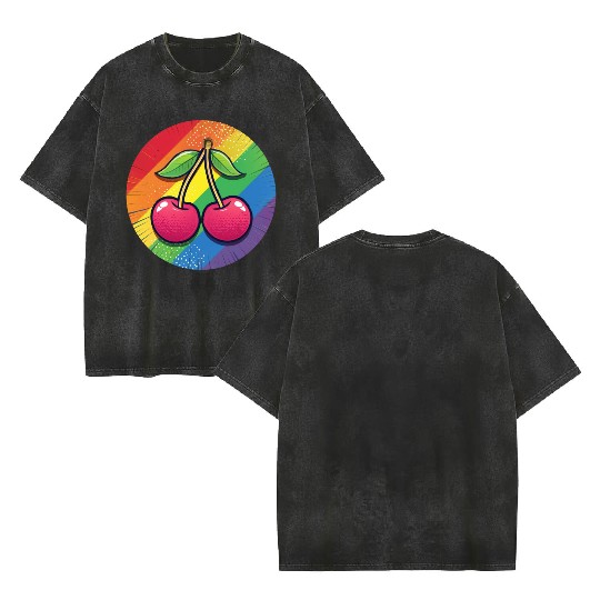 LGBTQ Cherry Double Sided Mineral Wash T Shirts