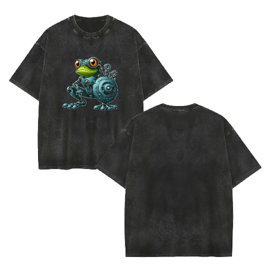 Cyborg Frog Toad Newt Robot Mech Design Double Sided Mineral Wash T Shirts