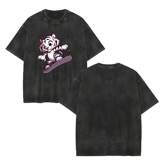 Cute Snowboarder Tiger Double Sided Mineral Wash T Shirts