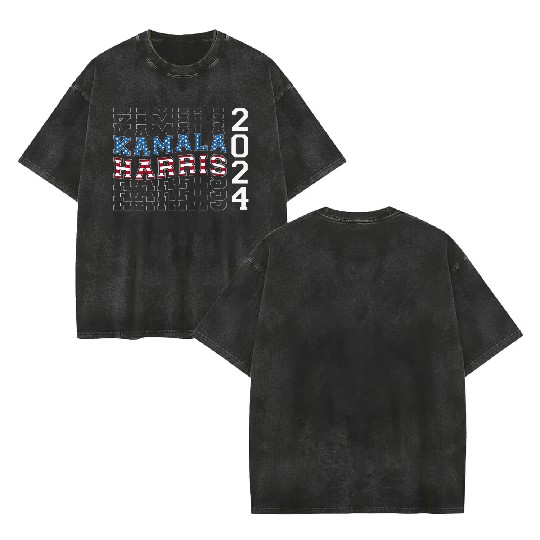 USA Flag Colors to Kamala Harris 2024 For Double Sided Mineral Wash T Shirts