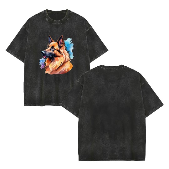 Belgian Shepherd Watercolor Double Sided Mineral Wash T Shirts