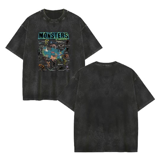 Cryptid Monsters Folklore Creature Cryptozoology Double Sided Mineral Wash T Shirts