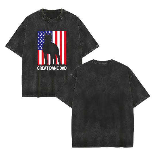 4th Of July US Flag Dog Dad Great Dane Dad Double Sided Mineral Wash T Shirts