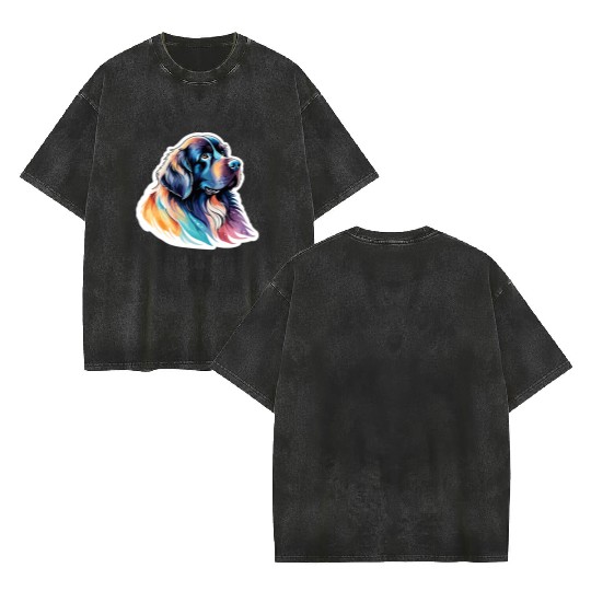 Newfoundland Dog Watercolor Double Sided Mineral Wash T Shirts