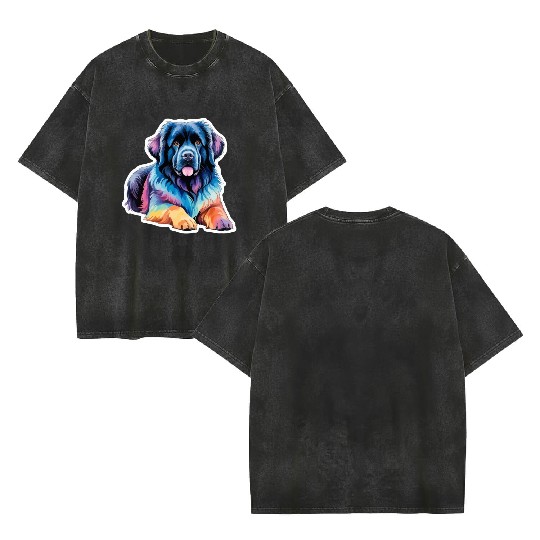 Newfoundland Dog Watercolor Double Sided Mineral Wash T Shirts