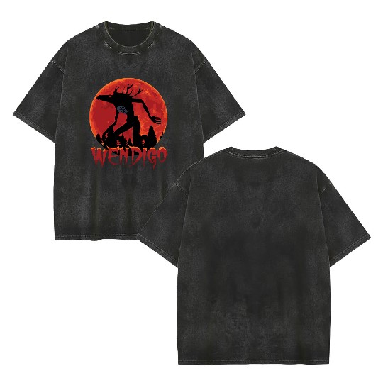 Cryptid Monsters Folk Wendigo Cryptid Creepy Double Sided Mineral Wash T Shirts