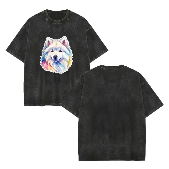 Samoyed Dog Watercolor Double Sided Mineral Wash T Shirts
