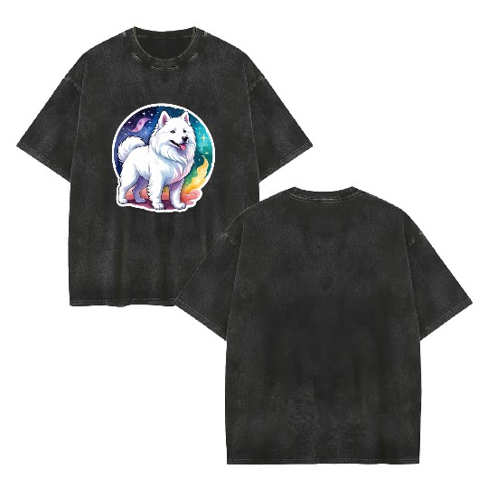 Samoyed Dog Watercolor Double Sided Mineral Wash T Shirts