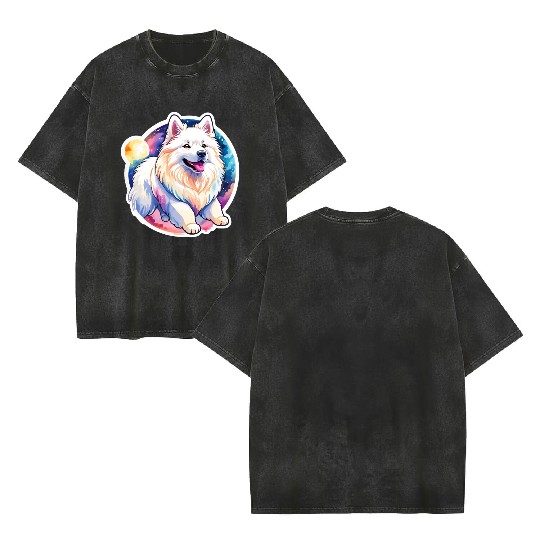 Samoyed Dog Watercolor Double Sided Mineral Wash T Shirts