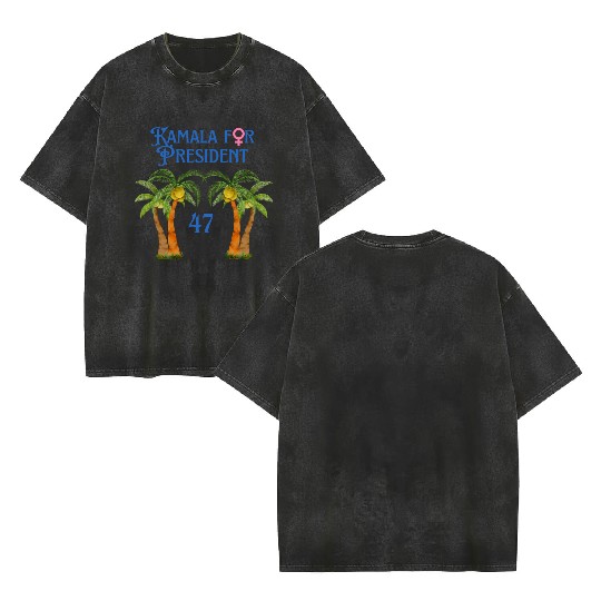 Kamala for President Coconut Tree Kamala Harris Double Sided Mineral Wash T Shirts