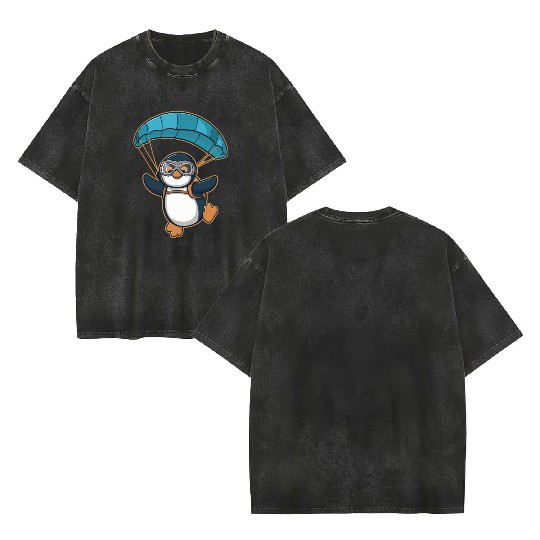 Skydiving Penguin Adventure Double Sided Mineral Wash T Shirts