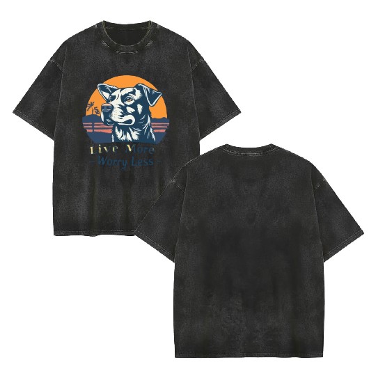 Vintage Sunset Dog Double Sided Mineral Wash T Shirts - Live More Worry Less