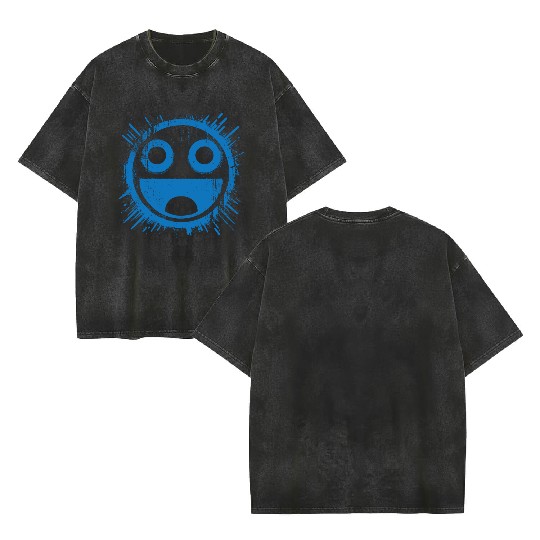 Blue Joyful Face Double Sided Mineral Wash T Shirts