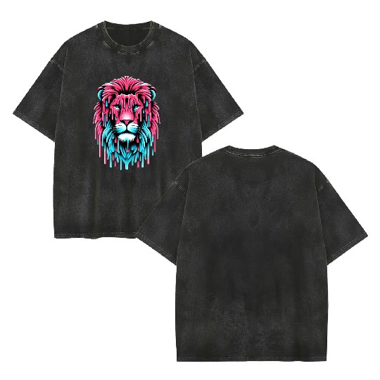 A Lion's Head Covered In Ice Cream Double Sided Mineral Wash T Shirts