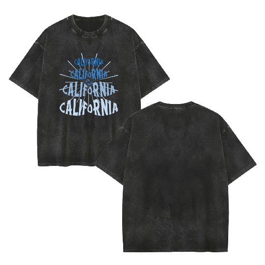 California West Coast Golden State Blue Graphic Double Sided Mineral Wash T Shirts