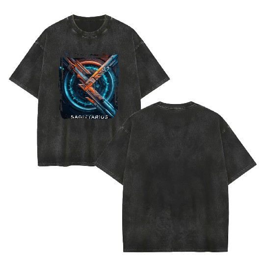 Zodiac sign Sagittarius in cyberpunk era Future Double Sided Mineral Wash T Shirts