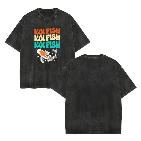 Retro Colorful Koi Fish Japanese Koi Carp Fish Double Sided Mineral Wash T Shirts