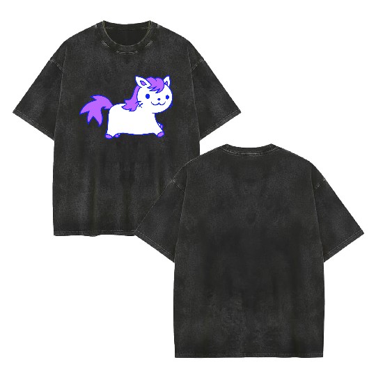 Little Pony Cat Face Little Small Horse Riding Fun Double Sided Mineral Wash T Shirts