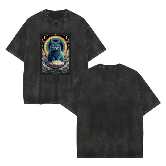 tarot card the alley blue cat rainbow sunglasses Double Sided Mineral Wash T Shirts