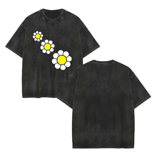 3 White Daisies Flowers Spring Summer Pretty Double Sided Mineral Wash T Shirts