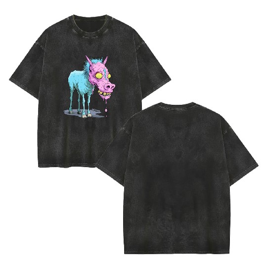 Melting Face Candy of the Zombie Donkey Double Sided Mineral Wash T Shirts