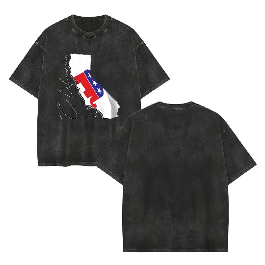 Republican Flag in California State Map CA Double Sided Mineral Wash T Shirts