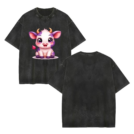 blueberry cow Gift unique Double Sided Mineral Wash T Shirts