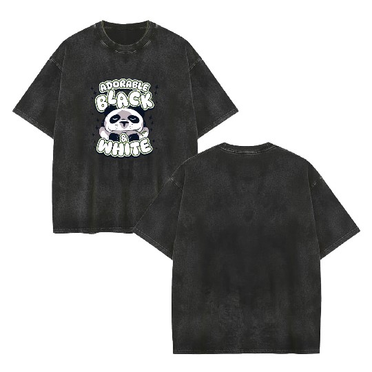 Adorable Black And White Panda Bear Friend Lover Double Sided Mineral Wash T Shirts