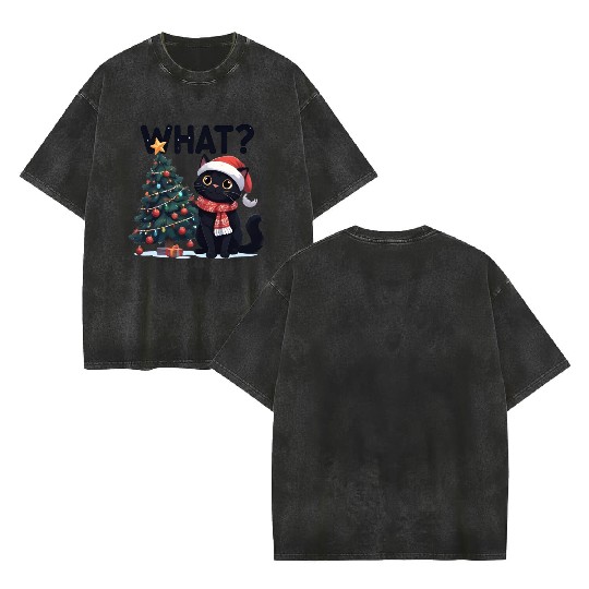 FUNNY CHRISTMAS CAT Double Sided Mineral Wash T Shirts